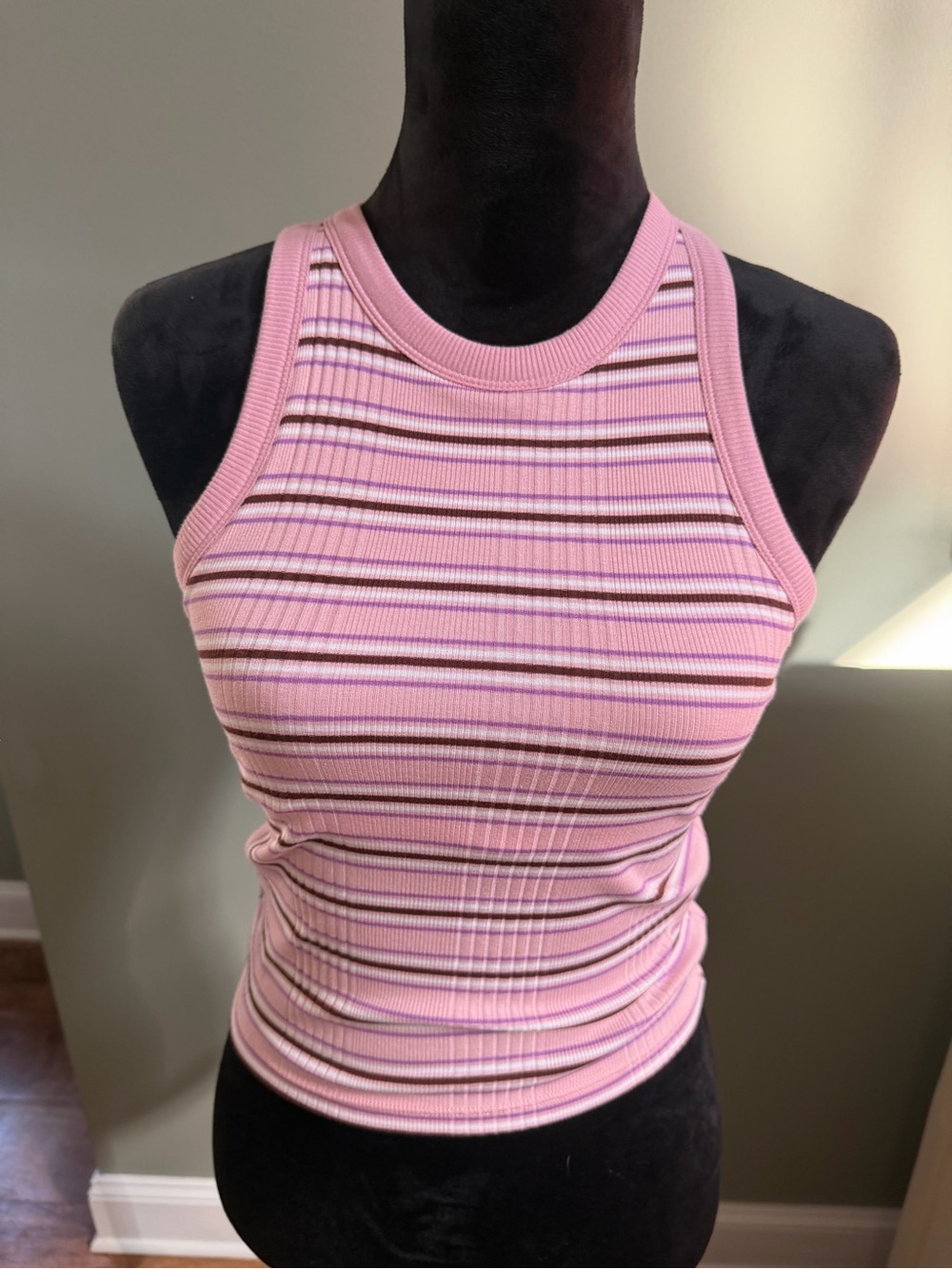 Pink Striped Ribbed Tank Top